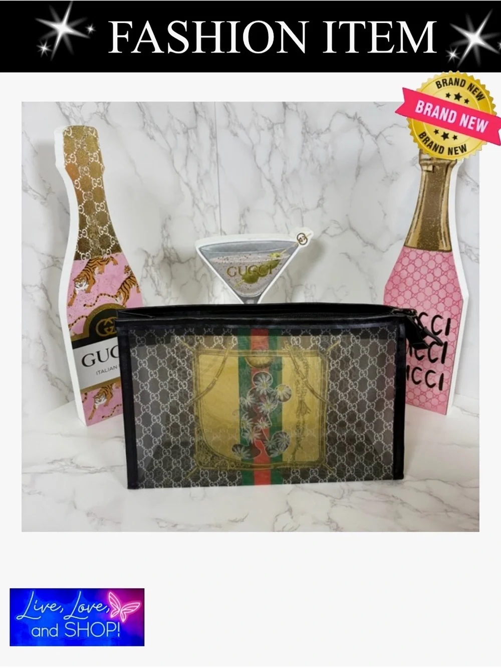 A-1CS-1A: COSMETIC POUCH: Mesh Monogram GG w/Disney Character, NWOT
